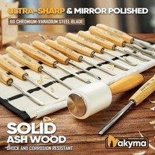 Wood Carving Tools Set of 12 Chisels  Wood Mallet w/ Canvas Case Gouges Nakyma