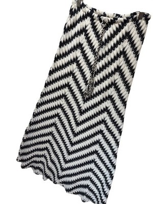 Calypso St. Barth Black & White Chevron Crochet Knit Maxi Skirt With Tassel Tie