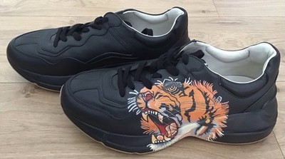 Original GUCCI Rhyton Sneaker Black Leather Tiger Print   Gr. 8.5 (42.5)