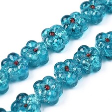 35pcs Transparent Handmade Bumpy Lampwork Beads Dark Turquoise Flower Beads DIY