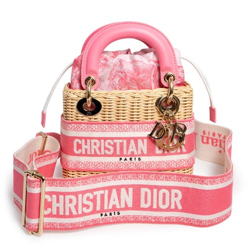 DIOR Lady Dior Dioriviera M0505OIFI Wicker Leather Pink Handbag #266