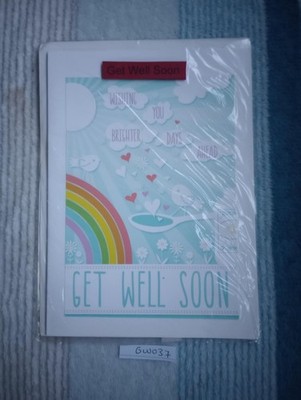 GW037 Handgefertigte personalisierte Herren Damen Get Well Karte Regenbogen Vögel Wolke 5x7''