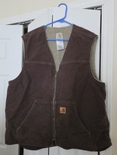 Vintage Carhartt Vest Fleece Blanket Lined Zip Up Brown V26-DKB Size XL