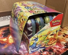 8x Official Empty Mini Pokemon Prismatic Evolutions Tins in Display - No packs