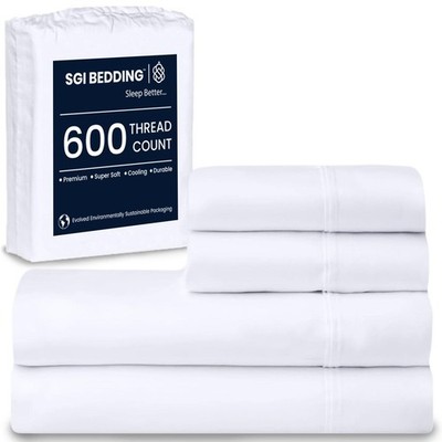 100% Egyptian Cotton Sheets Queen Size   600 Thread Count Sheets Set, Soft, C...