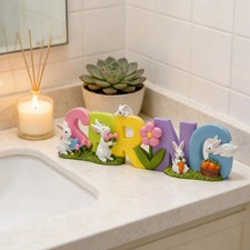 Easter Bunny Decoration Resin Table Spring Sign for Tabletop Party Bookcase