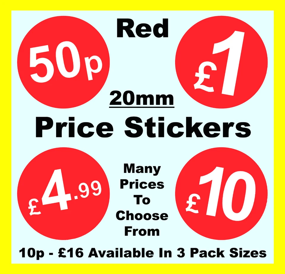 PRICESTICKERS Retailers Price Stickers 20mm Red Shop Price Point Sticky Labels For Retail