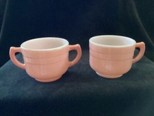 Vintage Hazel Atlas - "Moderntone" child's pink sugar and cup
