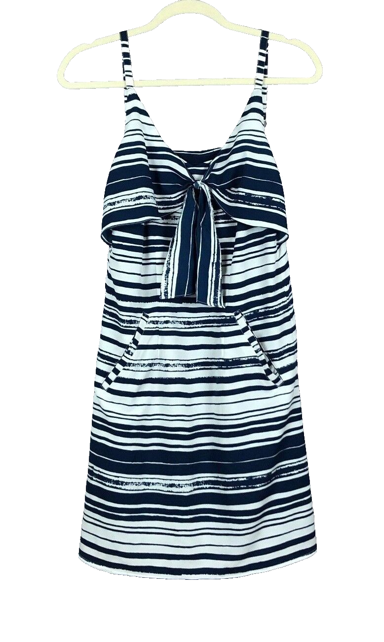 Cabi Dress Striped Blue White Pockets Tie Chest Size Extra Small