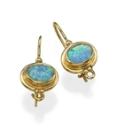 Blue Opal Oval Earrings In 14K Yellow Gold October Birthstone Israeli Jewelry