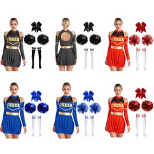Womens Outfits Hip Hop Cheerleading Performance Uniform Cosplay Bowknot Cutout