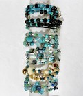 Lot Of 6 Artisan Glass Stone Beaded Wrap Memory Bracelets Turquoise Blue Black