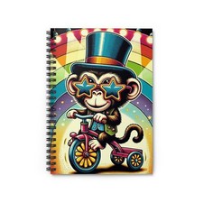 Spiral Notebook Ruled Line Monkey on Tricycle Funny Style Design 4, Gift