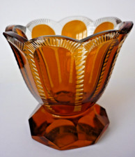 Antique Amber To Clear Cut Glass Faceted Vase With A Scallop Rim Moser