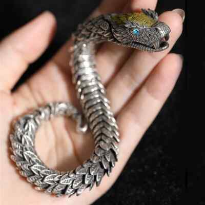 Vintage Ouroboros Snake Viking Stainless Steel Scale Chain Men's Bangle Bracelet