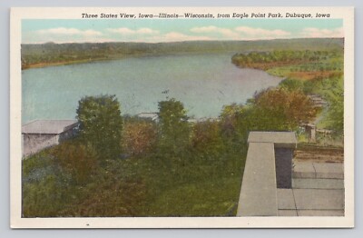 Atq/Vtg Post Card Three State View Iowa-Illinois-Wisconsin Eagle Point Park O70