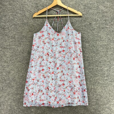 #ad Aqua Dress Women S Small Blue Floral Shift Short Lined Sleeveless Halter Neck $8.38