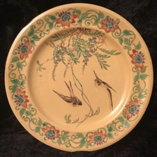 Yellow Zisha Clay Famille Rose Enameled Magpie Whisteria Plate Marked Late Qing 