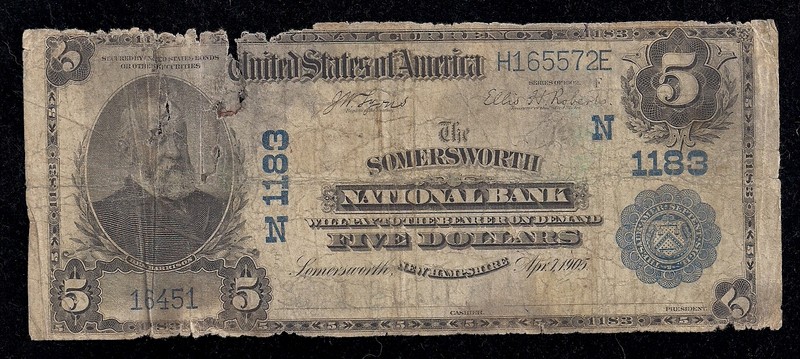 Somersworth, New Hampshire, Charter #1183, $5.00, 1902 PlainBack, Good, 31 Known