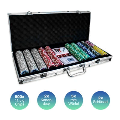 Luxus Alu-Pokerkoffer♣️Pokerset 500 Laserchips 12g Metallkern Jetons Kartendecks - Bild 1 von 4
