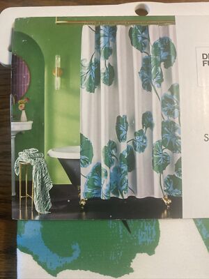 Diane von Furstenberg ( for Target) Geranium Leaf Green Blue Shower Curtain NEW