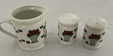 Vintage GEI Apple Creamer & Matching Salt and Pepper Shakers Basket Farm Country