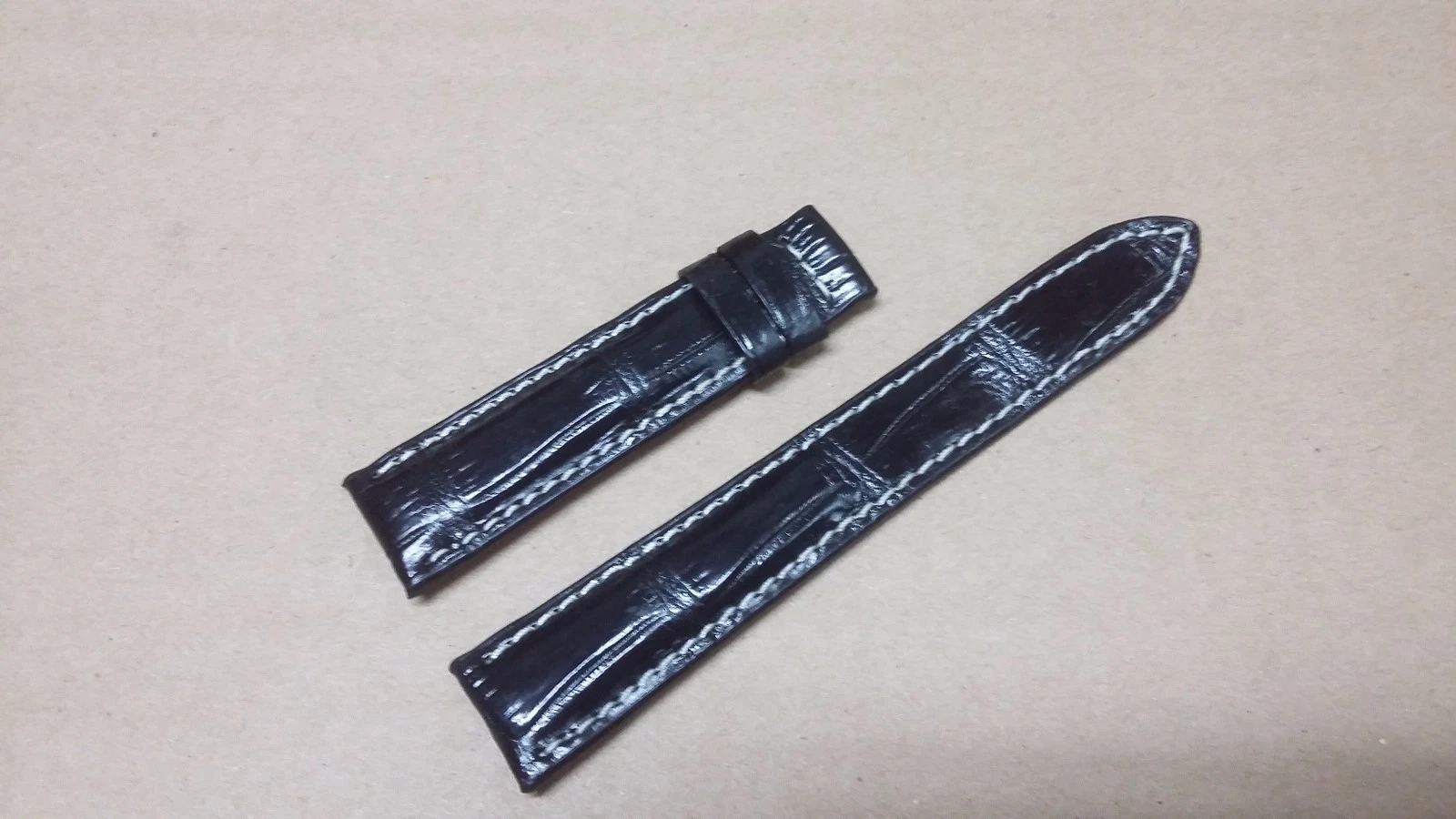 19mm/16mm Black Alligator Crocodile Embossed Leather Watch Strap Band