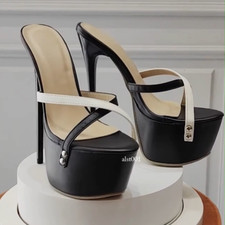 Womens Stiletto Peep Toe Sandals High Heels Platform Mules Slippers Shoes Party