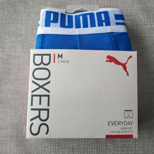 PUMA Placed Logo Boxer Shorts 2-Pack Men's M Blue Sporty underwear Trunks - Afbeelding 1 van 10