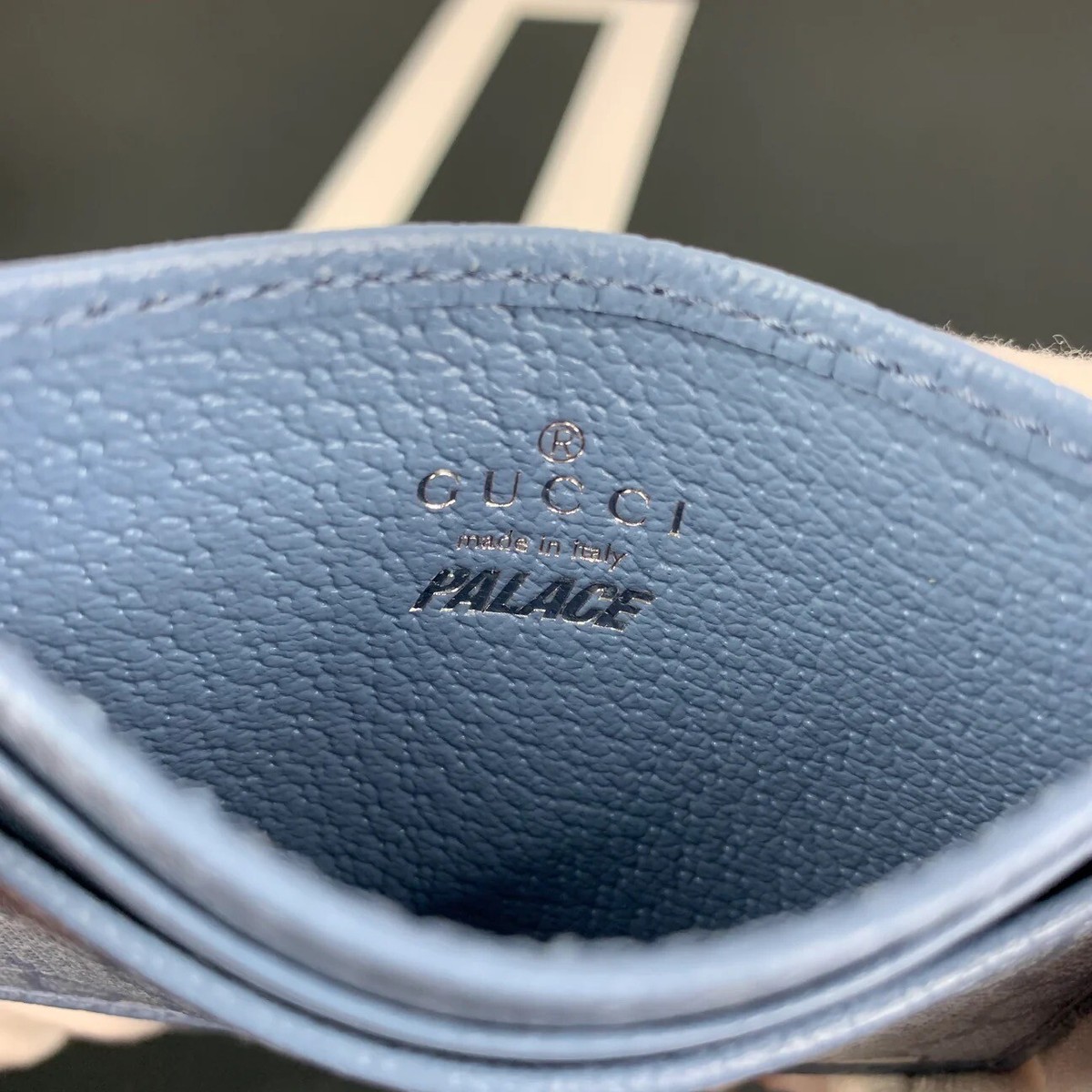 Authentic Gucci x Palace Pale Blue GG Monogram Supreme Card Case