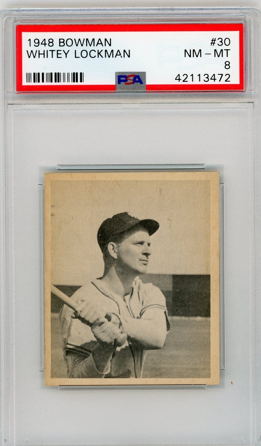 1948 Bowman Baseball #30 Whitey Lockman PSA 8 NM-MT Vintage Giants Short Print
