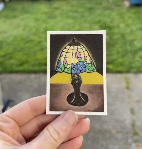 ACEO Original Art Vintage Tiffany Style Stained Glass Lamp, spookybarbie