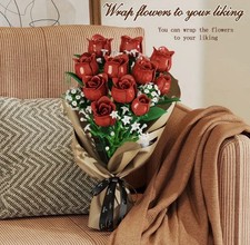 Red Rose Building Block Flower Bouquet DIY Artificial Roses Home Decor Gift Set