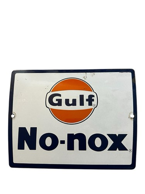 #ad #ad Original Authentic Gulf Oil Gas Company No Nox PORCELAIN PUMP SIGN Plate 11x8.5” $379.99