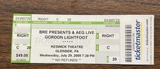 RARE 2009 Gordon Lightfoot Concert Ticket Keswick Theatre Glenside Pennsylvania