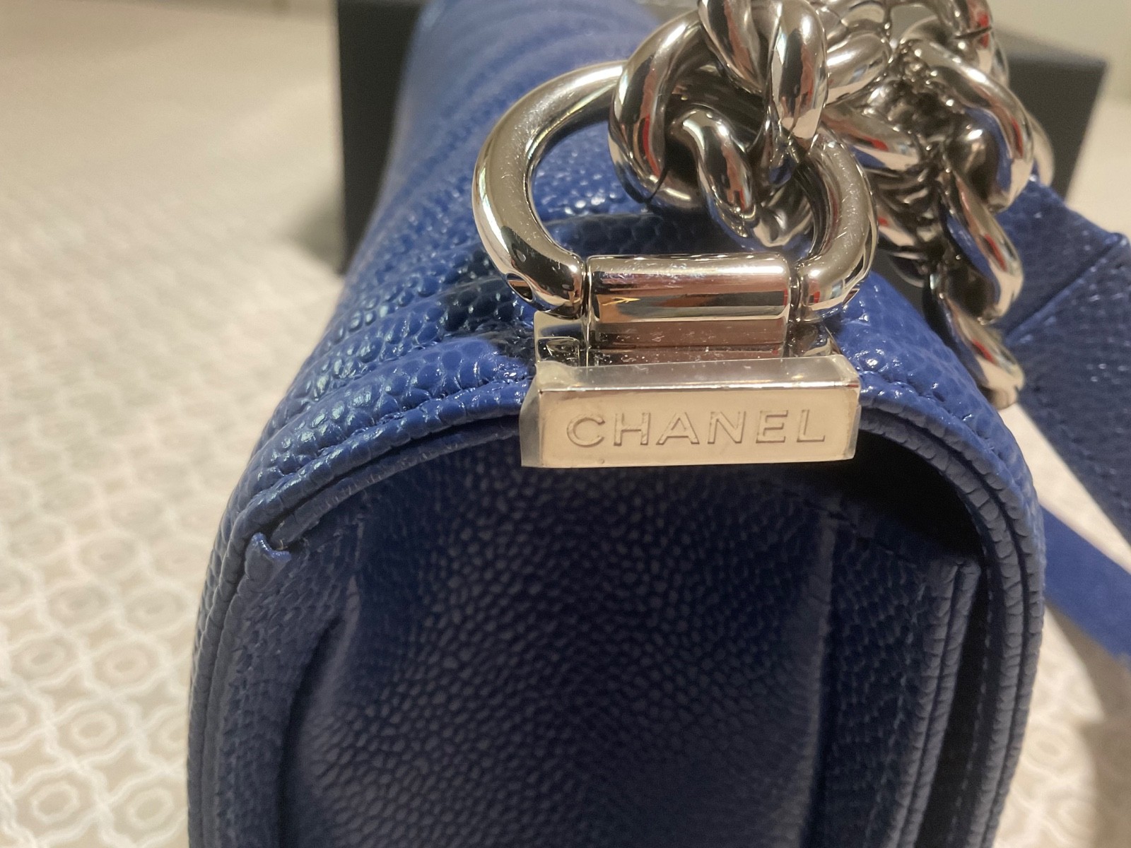 CHANEL Boy Blue Caviar Silver Hardware Leather Bag Medium. image 5