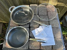 4p Set Lot Copper Chef Titan Series 9.5 & 8 " frying pan pans one lid & basket