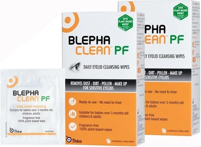 THEA PHARMA 40 x Blepha clean PF Daily Eyelid Wipes Gentle Cleansing for the eyelid and skin