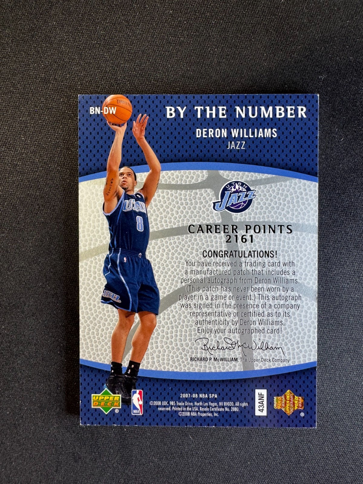 2007-08 SP Authentic Deron Williams Patch Auto By The Number #BN-DW Jazz #d /75 view 2