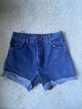 USA Vintage Wrangler Denim Jean Shorts High Waisted Cut Off Frayed Hem Blue