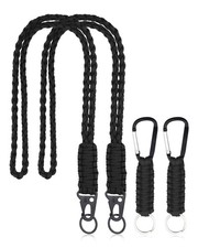2-Pack Heavy Duty Paracord Lanyard Braided Keychain for ID Badge Black