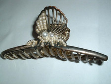 VINTAGE WHITE PEARL SEA SHELLS 4" HAIR CLAW CLIP
