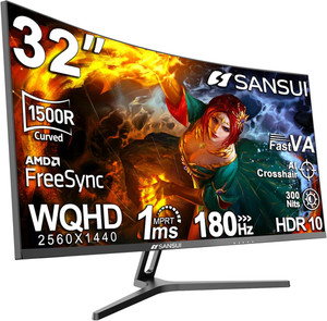 SANSUI 32-Inch Moniteur de jeu courbé WQHD 2560 X 1440 180Hz Courbé 1500R -Vesse V