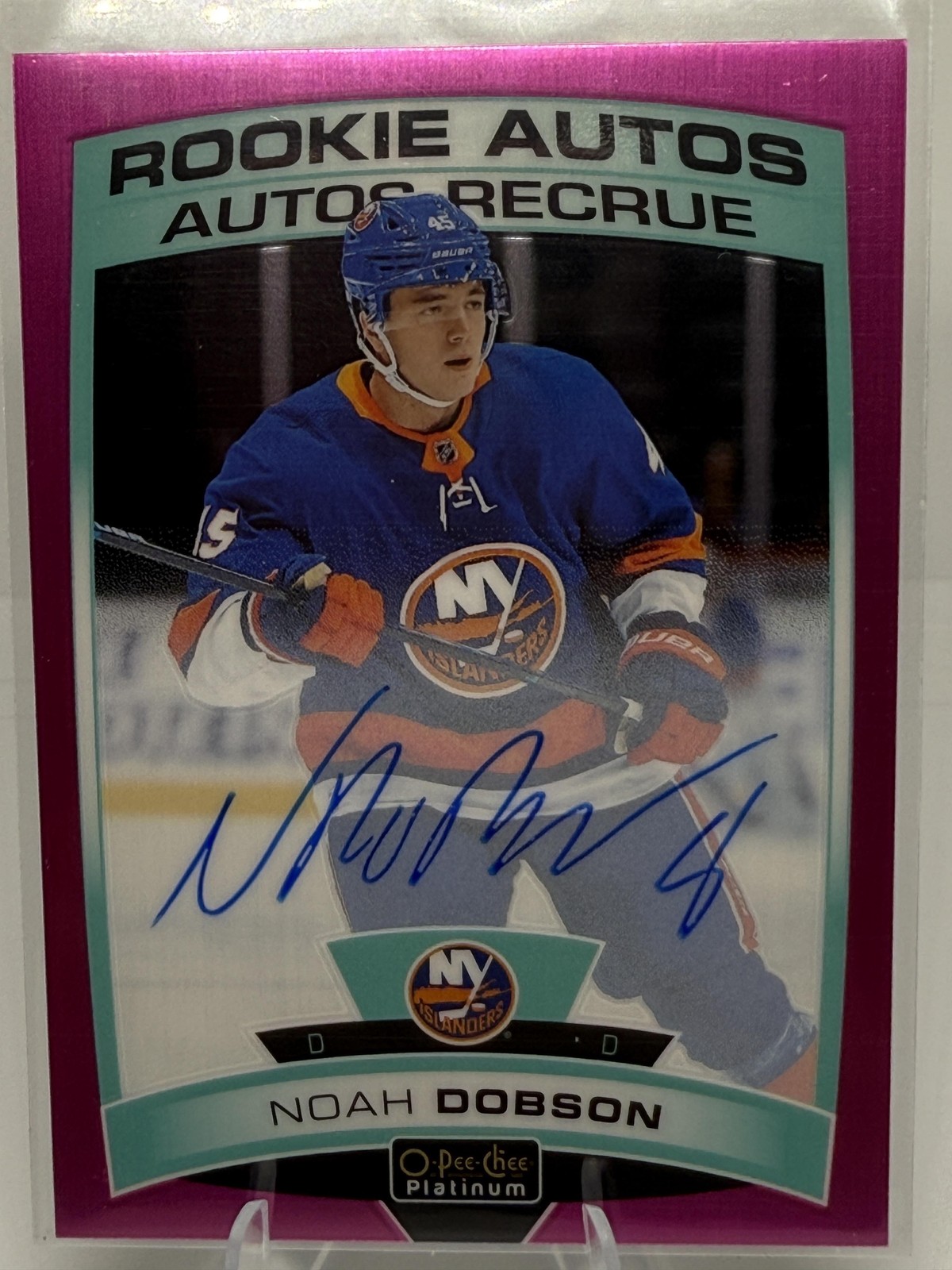 2019-20 O-Pee-Chee Platinum Noah Dobson Rookie Autos Matte Pink /99