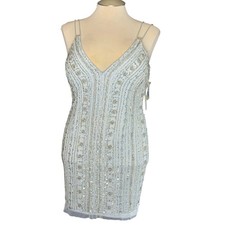 Aidan Mattox Cloud Blue Beaded Sequin Spaghetti Strap Cocktail Dress 12 NEW