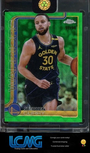 2025-26 Topps Chrome #201 Stephen Curry Green Wave Refractor #/99 A3C