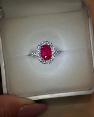 4.18Ct Oval Cut Natural Ruby Diamond Engagement Ring 18K Real White Gold Size 7