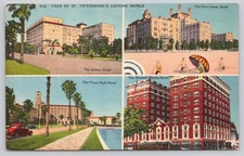 Vintage St. Petersburg FL Four Leading Hotels Postcard Soreno Vinoy Don Caesar