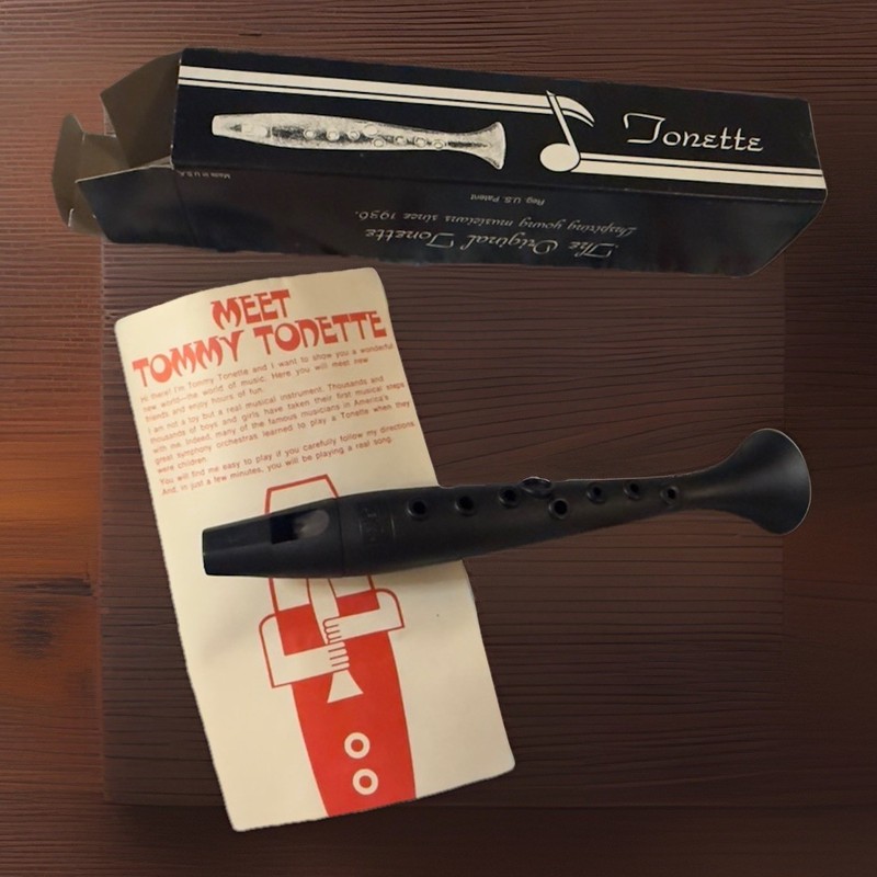 vintage musical black Tonette flute By Gibson recorder in the original box