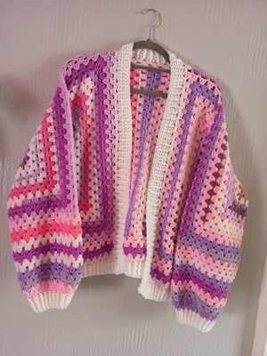 Gehäkelte Handarbeit Hexagon Strickjacke, Handarbeit, rosa, Strickjacke 